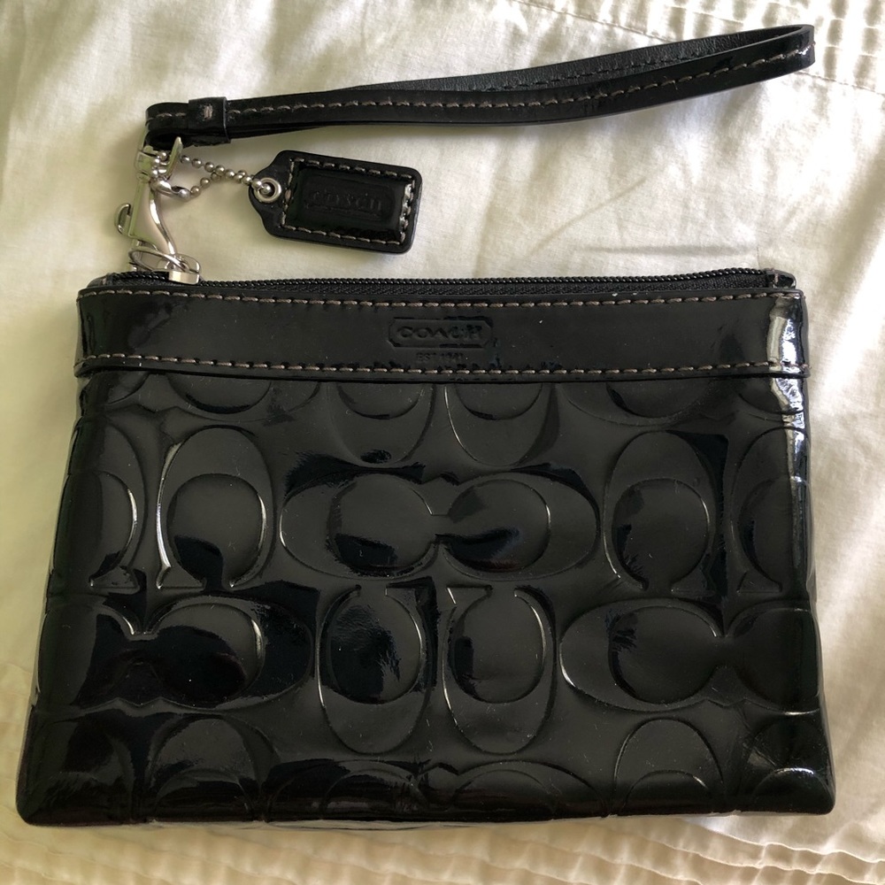 Black patent leather coach wristlet